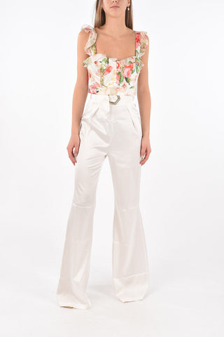 Floral Patterned Ruffle Strap Crop Top