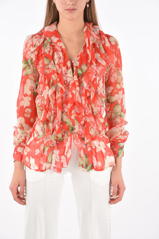 Camicia Ruffle Front in Seta Fantasia Floreale
