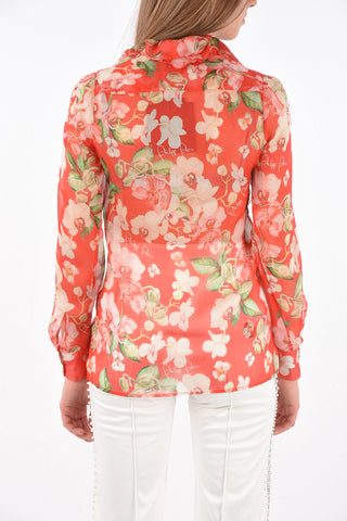 Camicia Ruffle Front in Seta Fantasia Floreale