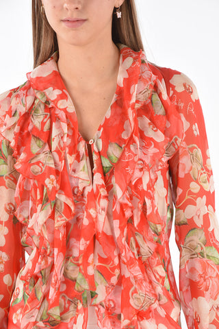 Camicia Ruffle Front in Seta Fantasia Floreale