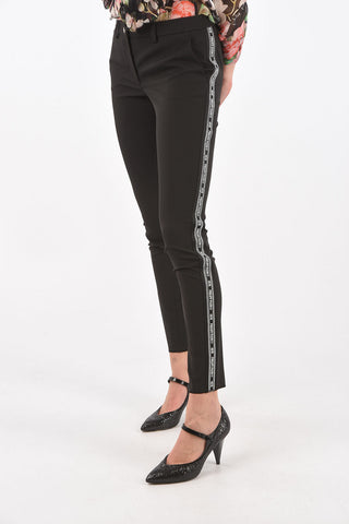 Pantaloni 3 Tasche con Bande Laterali Logate e Strass