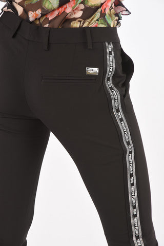 Pantaloni 3 Tasche con Bande Laterali Logate e Strass