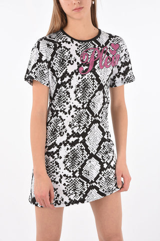 Crew Neck Python Printed Tee Dress