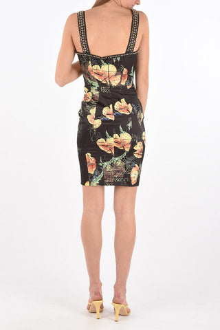 Floral Patterned Studded Satin Dress