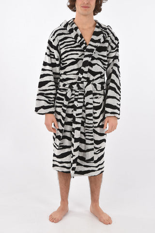 HOME zebra patterned cotton bathrobe with hood 