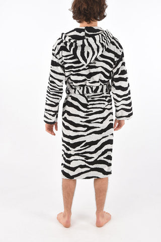 HOME zebra patterned cotton bathrobe with hood 