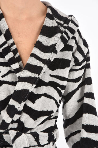 HOME zebra patterned cotton bathrobe with hood 