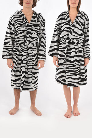 HOME zebra patterned cotton bathrobe with hood 