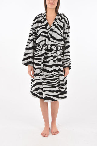 HOME zebra patterned cotton bathrobe with hood 
