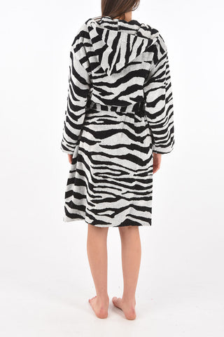 HOME zebra patterned cotton bathrobe with hood 