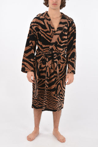 HOME zebra printed sponge bathrobe with hood
