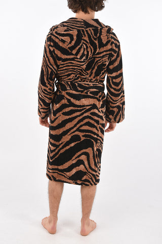 HOME zebra printed sponge bathrobe with hood