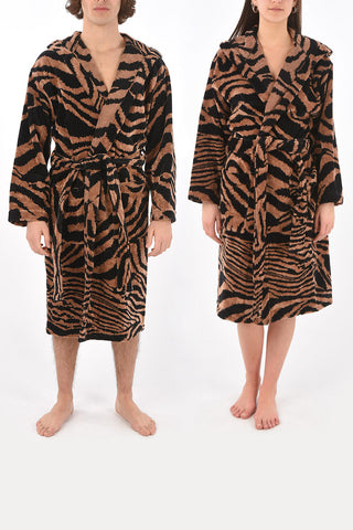 HOME zebra printed sponge bathrobe with hood