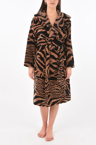 HOME zebra printed sponge bathrobe with hood
