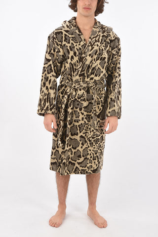 HOME animal printed cotton bathrobe with hood