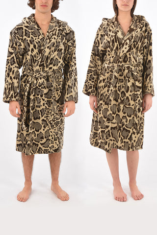 HOME animal printed cotton bathrobe with hood