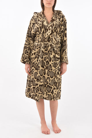 HOME animal printed cotton bathrobe with hood