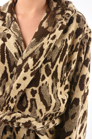 HOME animal printed cotton bathrobe with hood