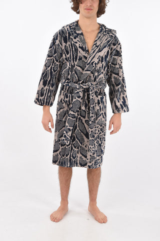 HOME animal printed cotton bathrobe with hood