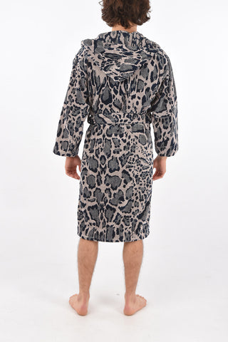 HOME animal printed cotton bathrobe with hood