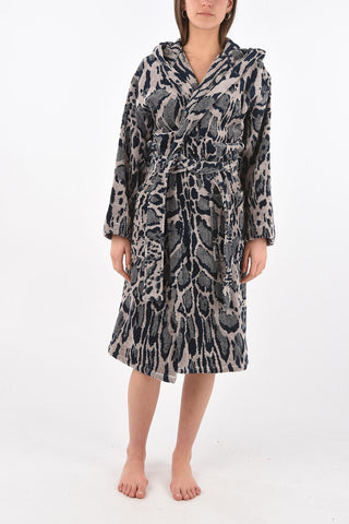 HOME animal printed cotton bathrobe with hood