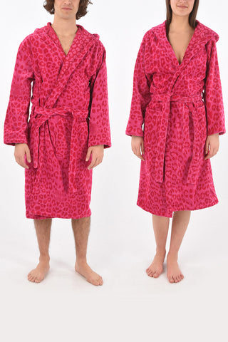 HOME animal printed cotton bathrobe with hood