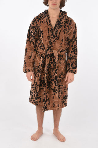 HOME animal printed sponge bathrobe with hood