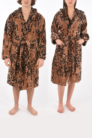 HOME animal printed sponge bathrobe with hood