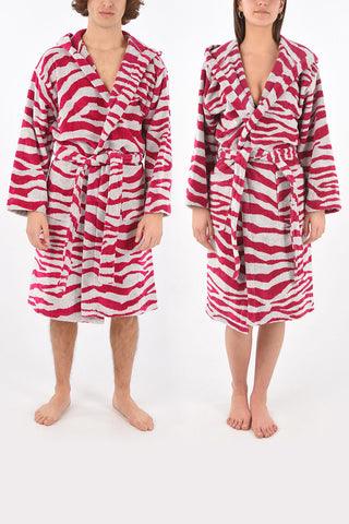 HOME zebra printed sponge bathrobe with hood