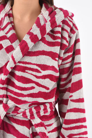 HOME zebra printed sponge bathrobe with hood