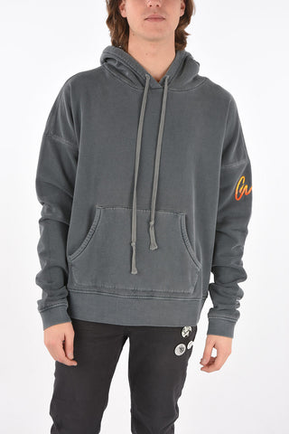 acid wash effect sweatshirt with hood and patch pocket