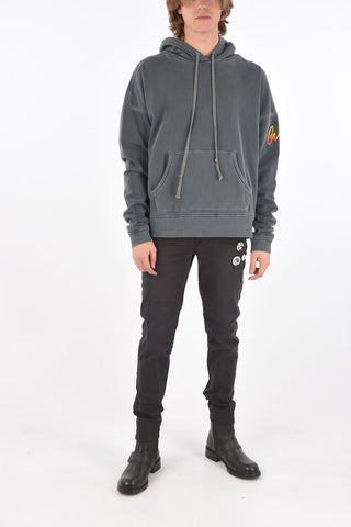 acid wash effect sweatshirt with hood and patch pocket