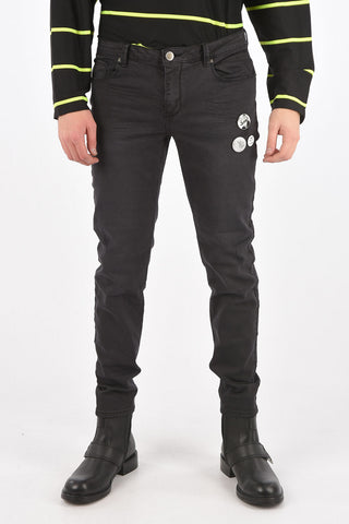cotton stretch 5 pockets pants with pin Applications