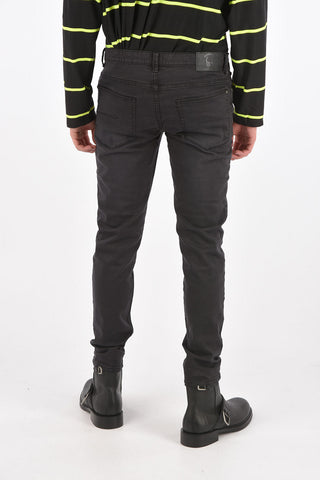 cotton stretch 5 pockets pants with pin Applications