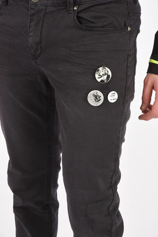 cotton stretch 5 pockets pants with pin Applications