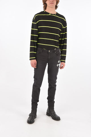 cotton stretch 5 pockets pants with pin Applications