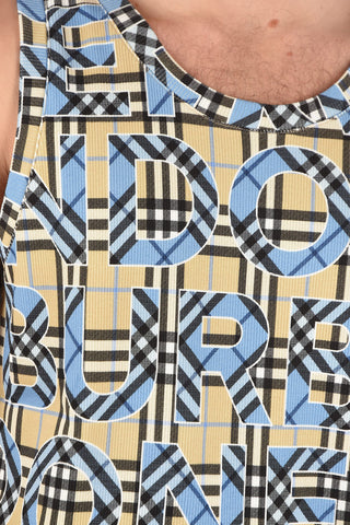 Canottiera Tartan Monogram in Cotone a Costine