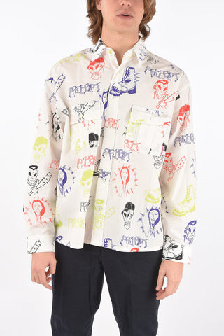 all over printed classic collar shirt with double breast patch pocket