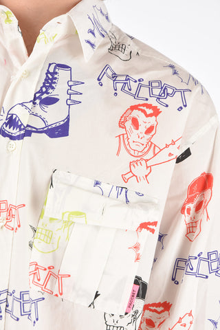 all over printed classic collar shirt with double breast patch pocket