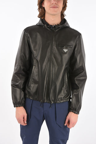 Reversible Leather Jacket with Hood