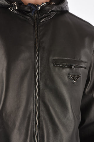 Reversible Leather Jacket with Hood