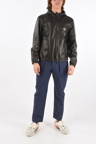 Reversible Leather Jacket with Hood