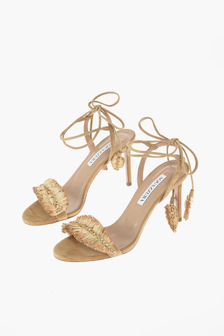 Sandali ISLA in Suede con Dettaglio in Raffia e Strass 9cm
