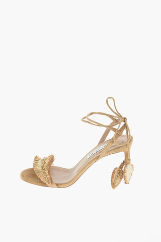 Sandali ISLA in Suede con Dettaglio in Raffia e Strass 9cm
