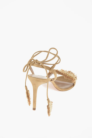 Sandali ISLA in Suede con Dettaglio in Raffia e Strass 9cm