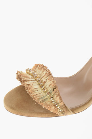 Sandali ISLA in Suede con Dettaglio in Raffia e Strass 9cm