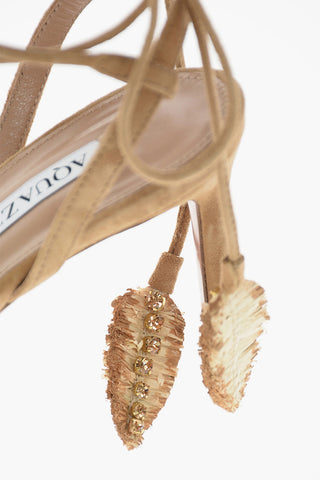 Sandali ISLA in Suede con Dettaglio in Raffia e Strass 9cm