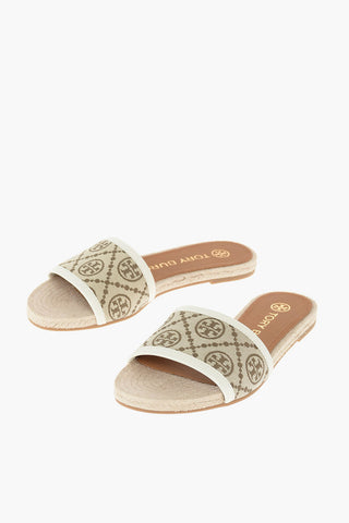 Slippers in Tessuto Logato con Suola in Raffia