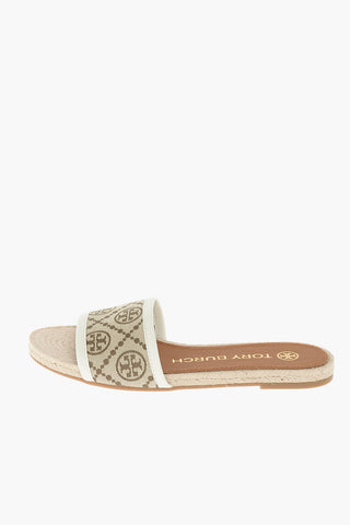 Slippers in Tessuto Logato con Suola in Raffia