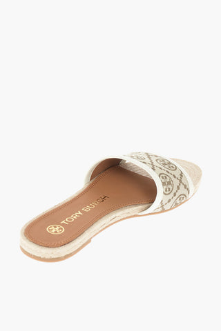 Slippers in Tessuto Logato con Suola in Raffia